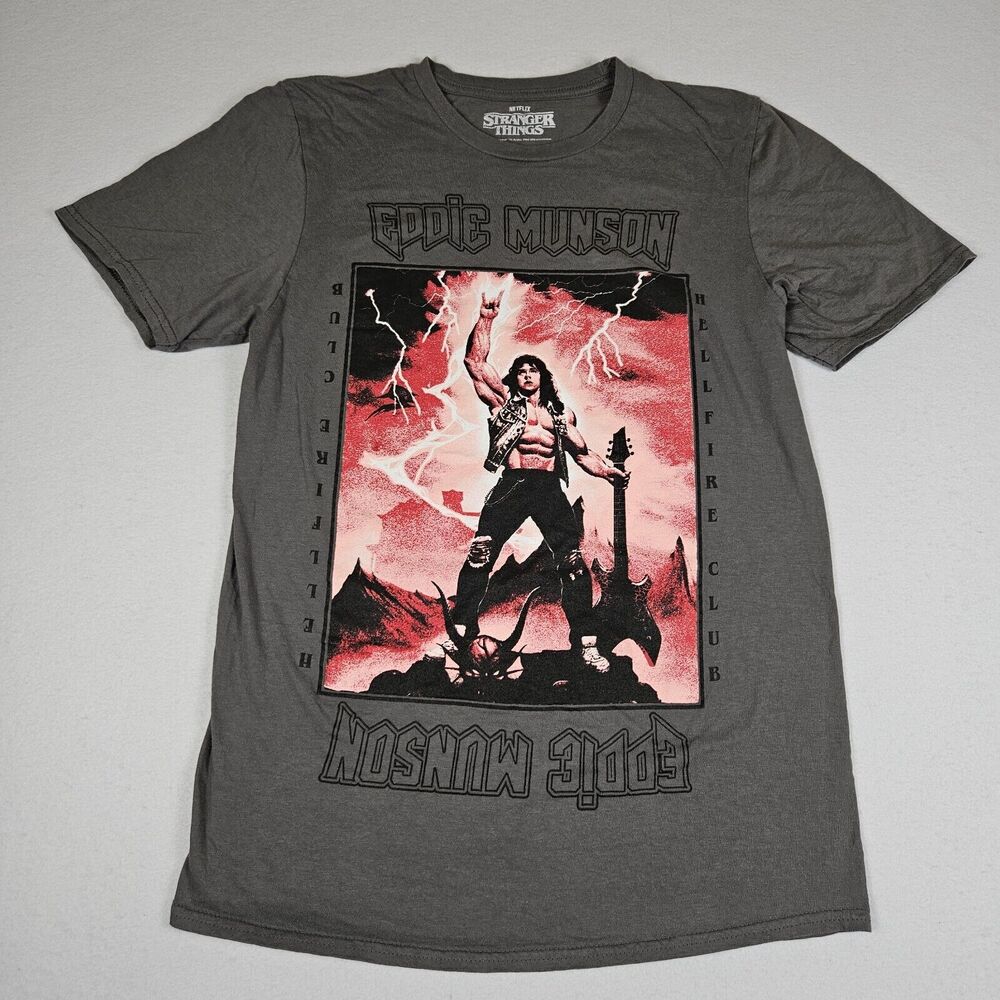 Stranger Things 4 Netflix Eddie Munson Womens S T-Shirt Graphic Tee Lightning